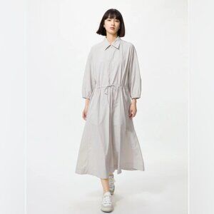 BNWT Grey Nylon 3/4 sleeve Dress with Drawstring Waist Size M